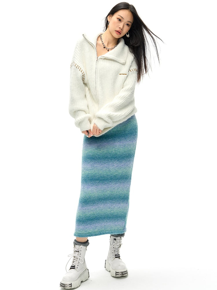 Gradient Slim Knitted Skirt