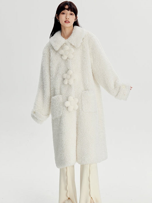 Three-dimensional Flower Fake Fur Coat