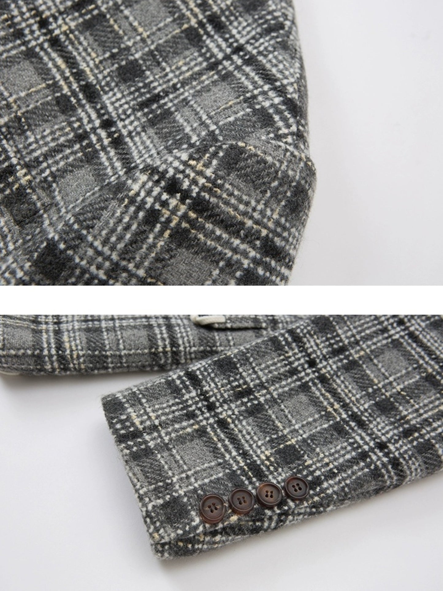 Woven Plaid No-Collar Jacket ＆ Vest ＆ Pleated Skirt