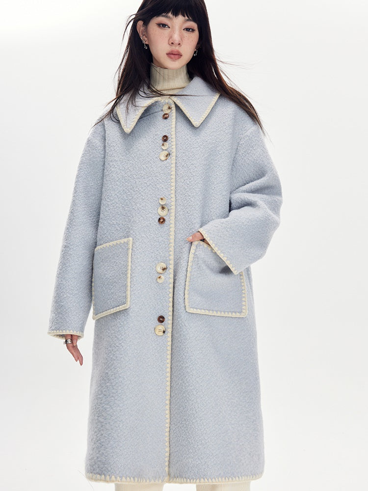 Lapel Embroidery Wool Coat