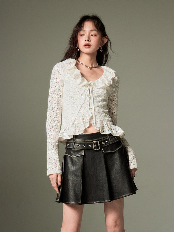 Hollow Frill Collar Lace Top