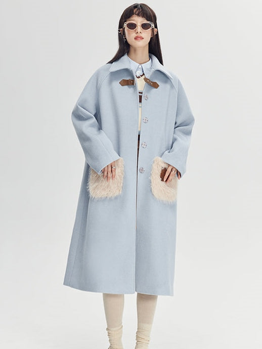 Fluffy Contrasting Pocket Coat