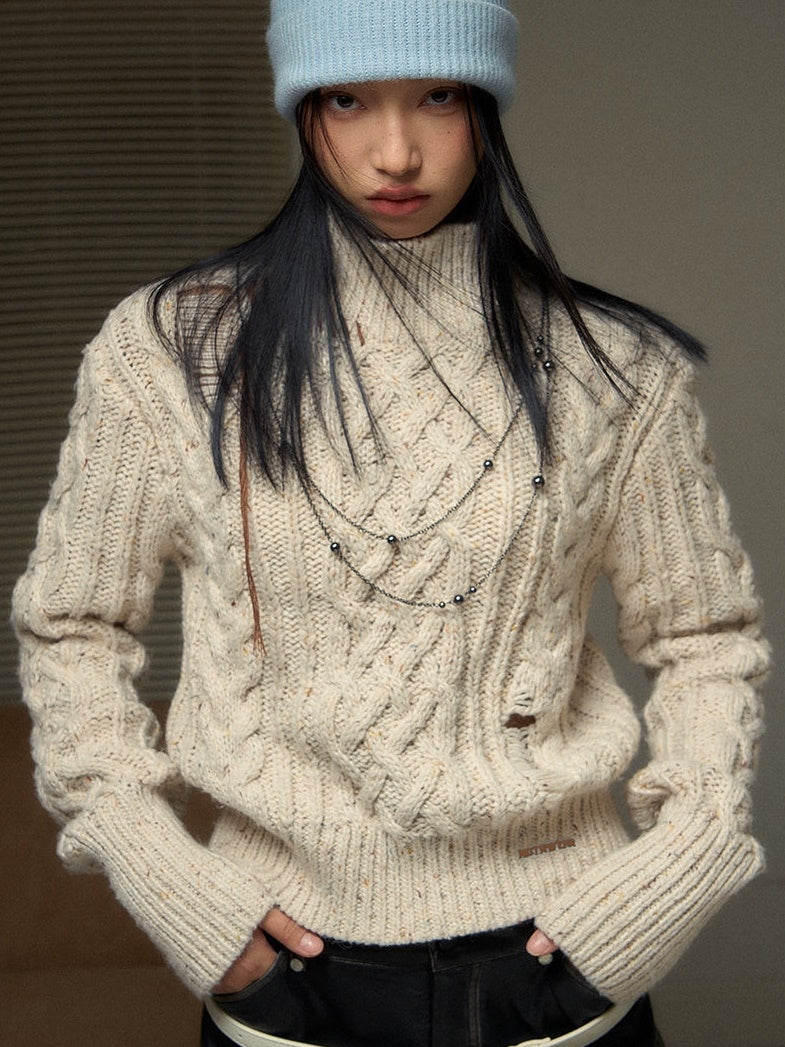 Half Turtleneck Hollow Twist Sweater