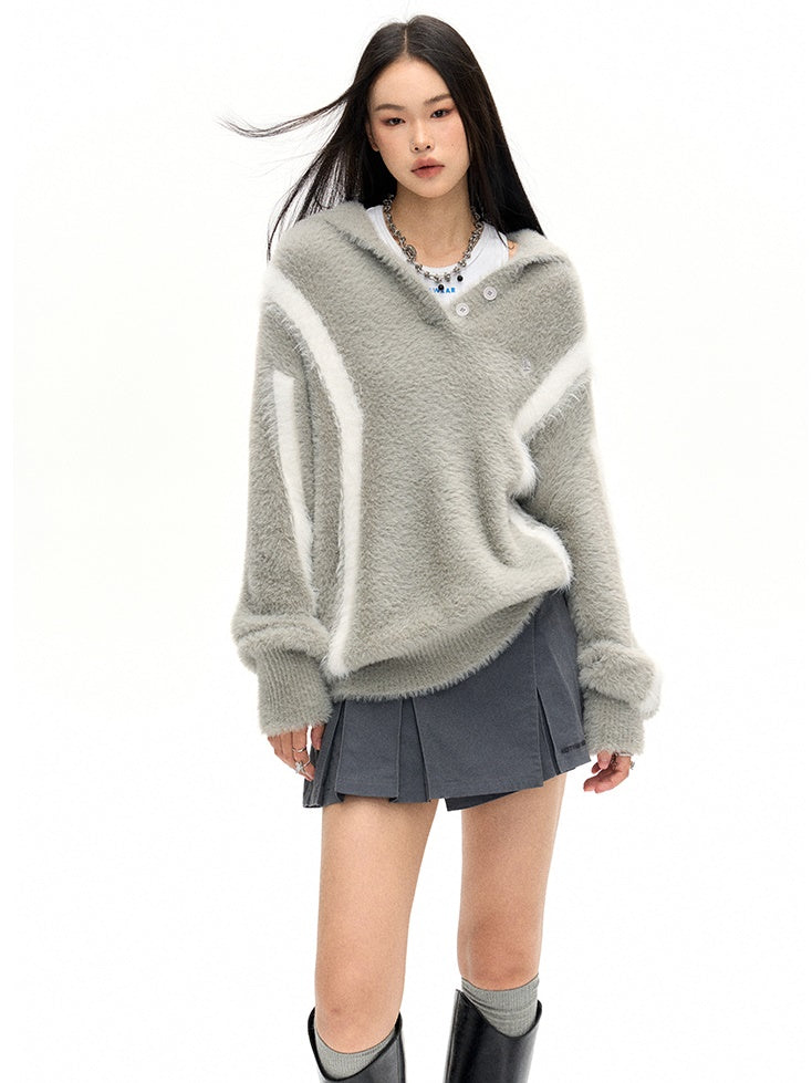 Loose Line Design Lapel Sweater