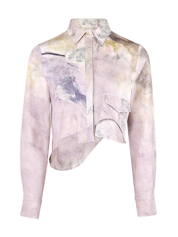 Sakura Oil Painting Printing Shirt & Pleated Skirt