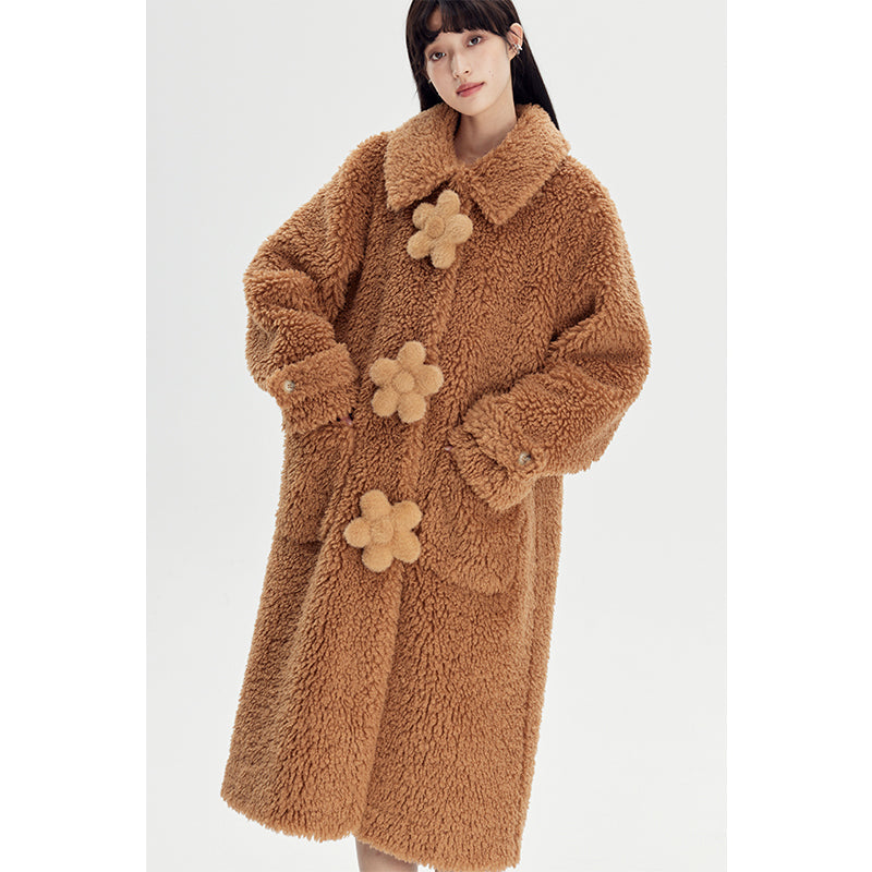 Three-dimensional Flower Fake Fur Coat