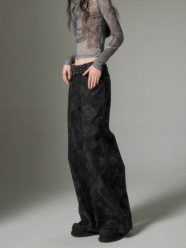 Wide Leg Rivet Leather Pants