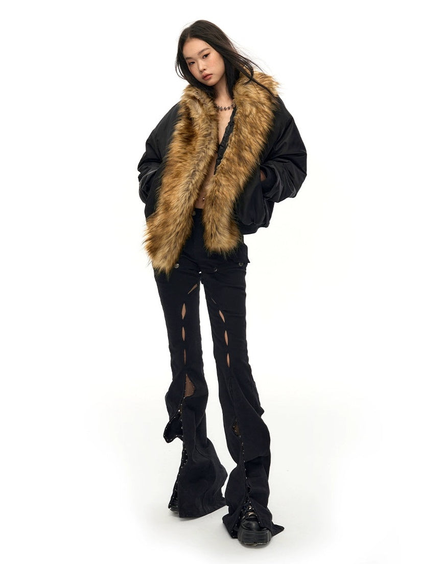 Big Fur Collar Wide Flight Jacket