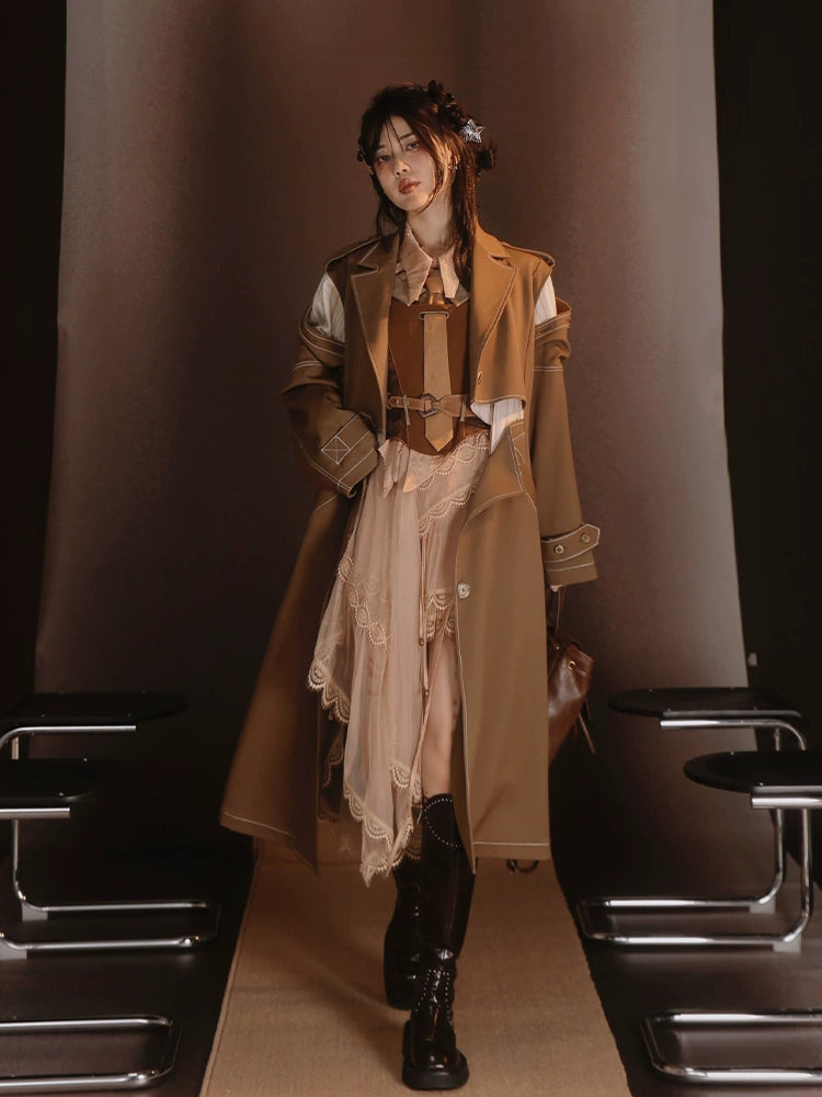 Fake Two-piece Lapel Long Coat