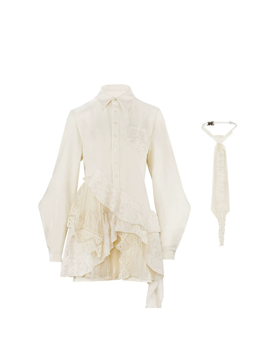 College Style Lace Stitch Shirt Dress & Vest