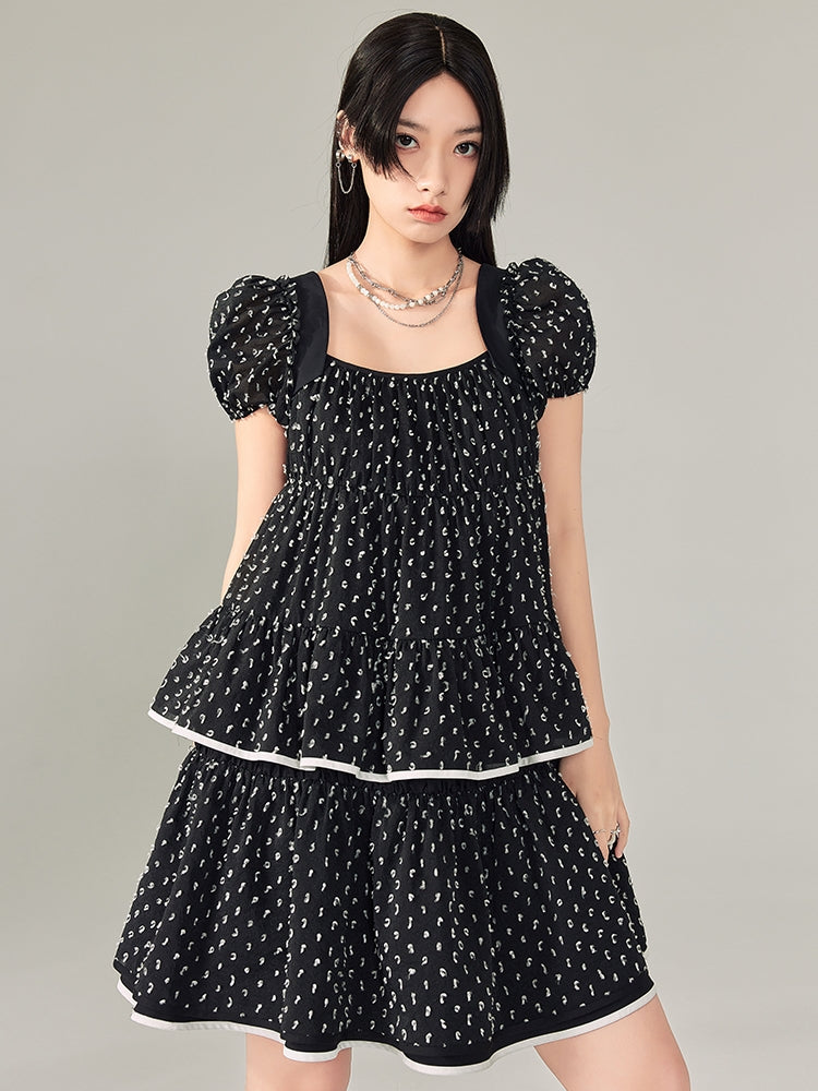 Puff Sleeves Polka Dot Short Dress