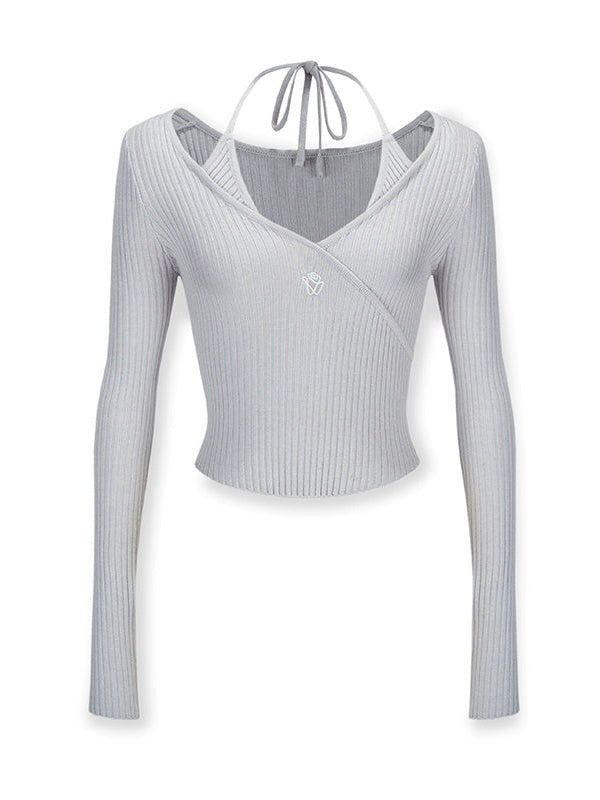 V-neck Halterneck Slim Long-sleeved Sweater