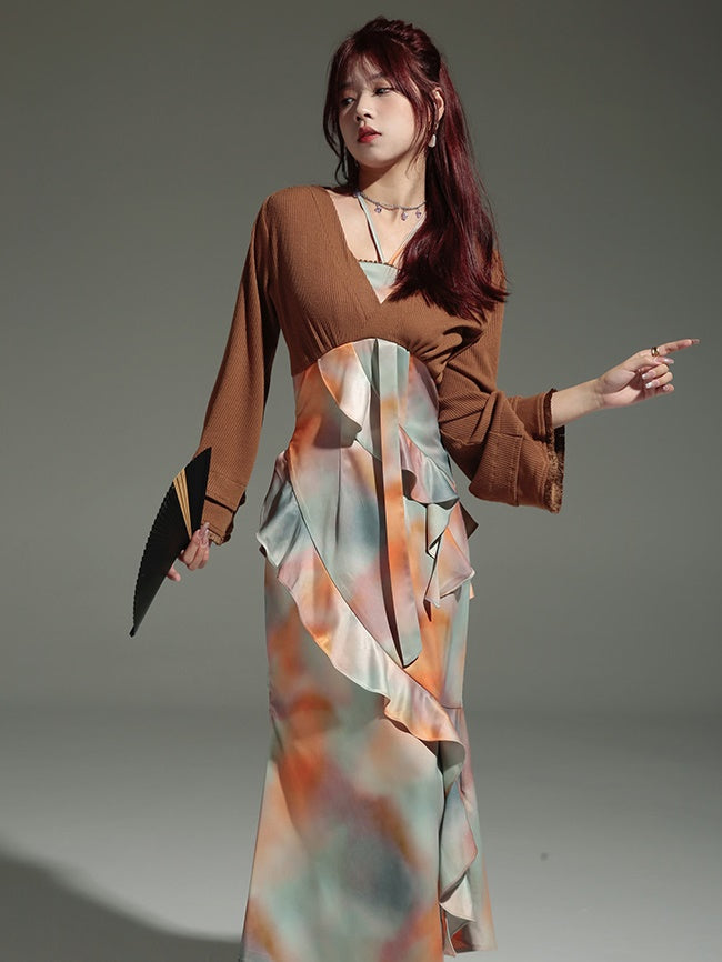 Fake Two-piece Mermaid Marble Long Dress