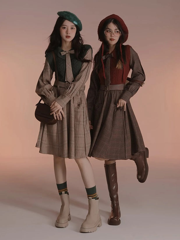 British Style Fake Two Woolen Dress