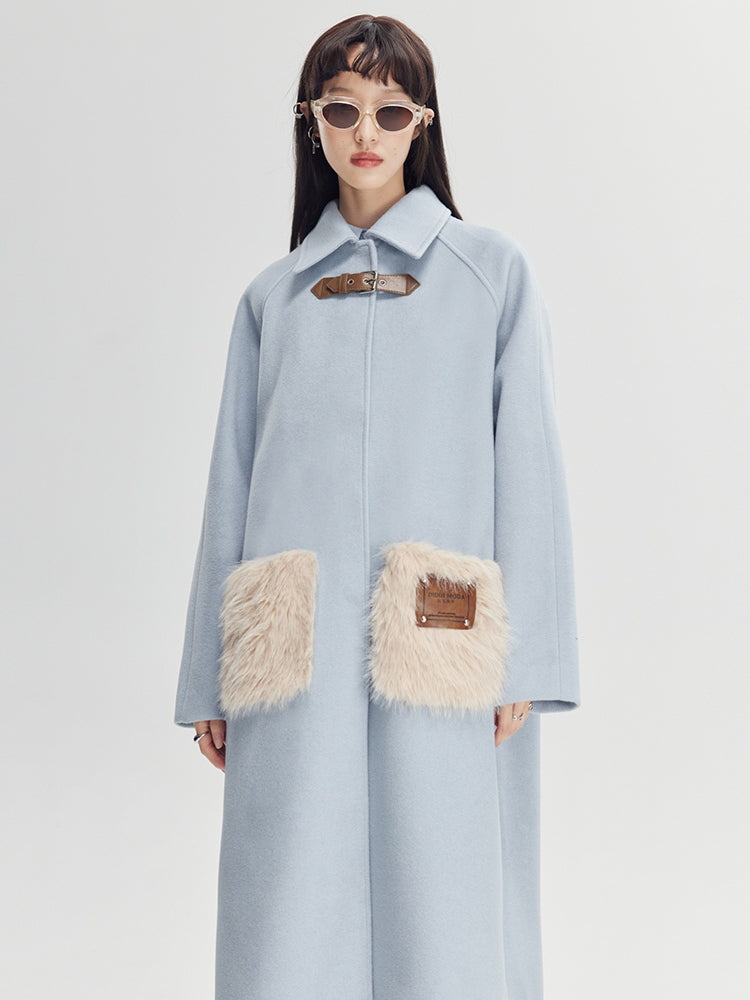 Fluffy Contrasting Pocket Coat