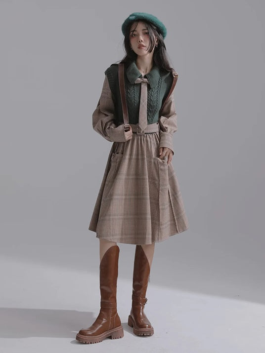 British Style Fake Two Woolen Dress