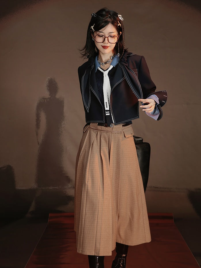 Retro School Style Long Pleated Skirt