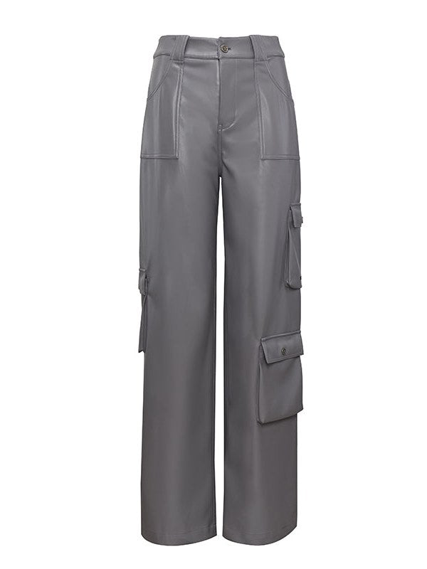 Loose Straight PU Leather Pants