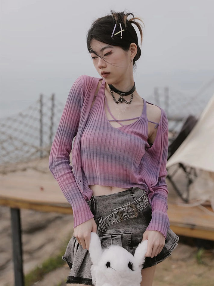 Gradient Fake Two-Piece Knit Top