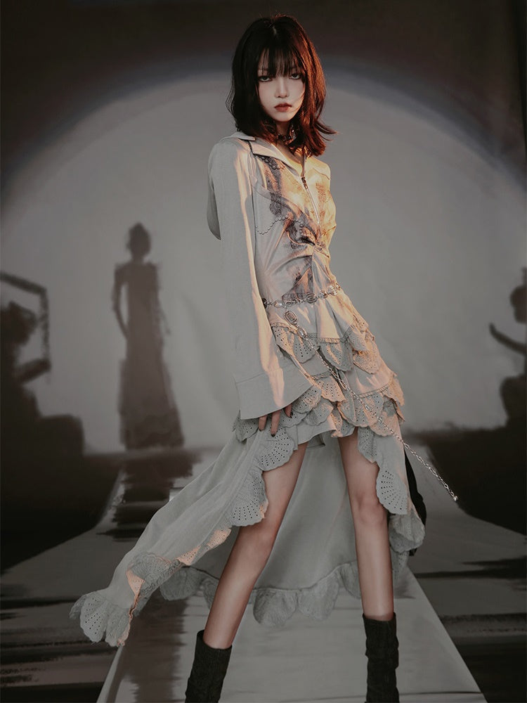 Palace Style Lace Frill Asymmetry Dress