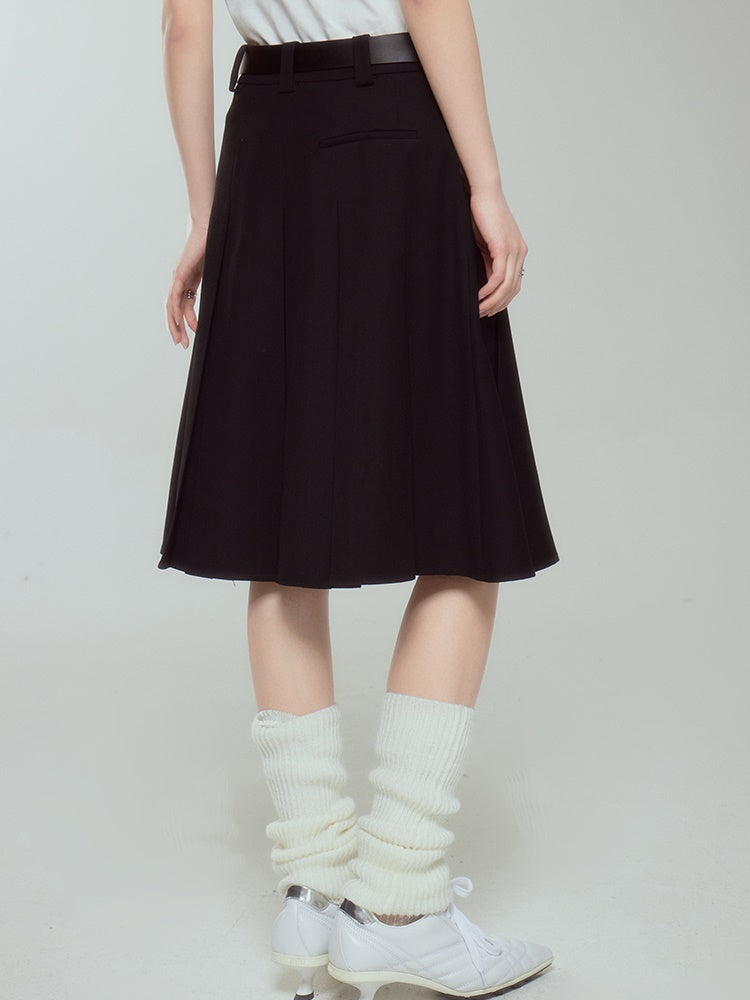 Middle Zipper Pleated Skirt