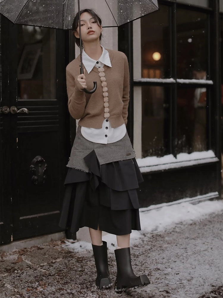 Denim Layered Long Skirt