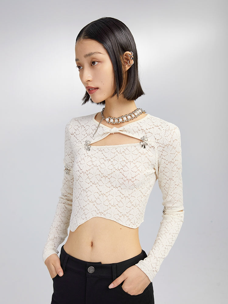 Cutout Panel Metal Bow Hook Crop Top