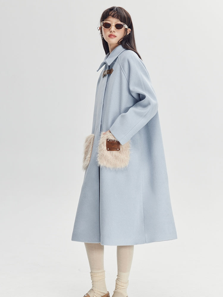 Fluffy Contrasting Pocket Coat