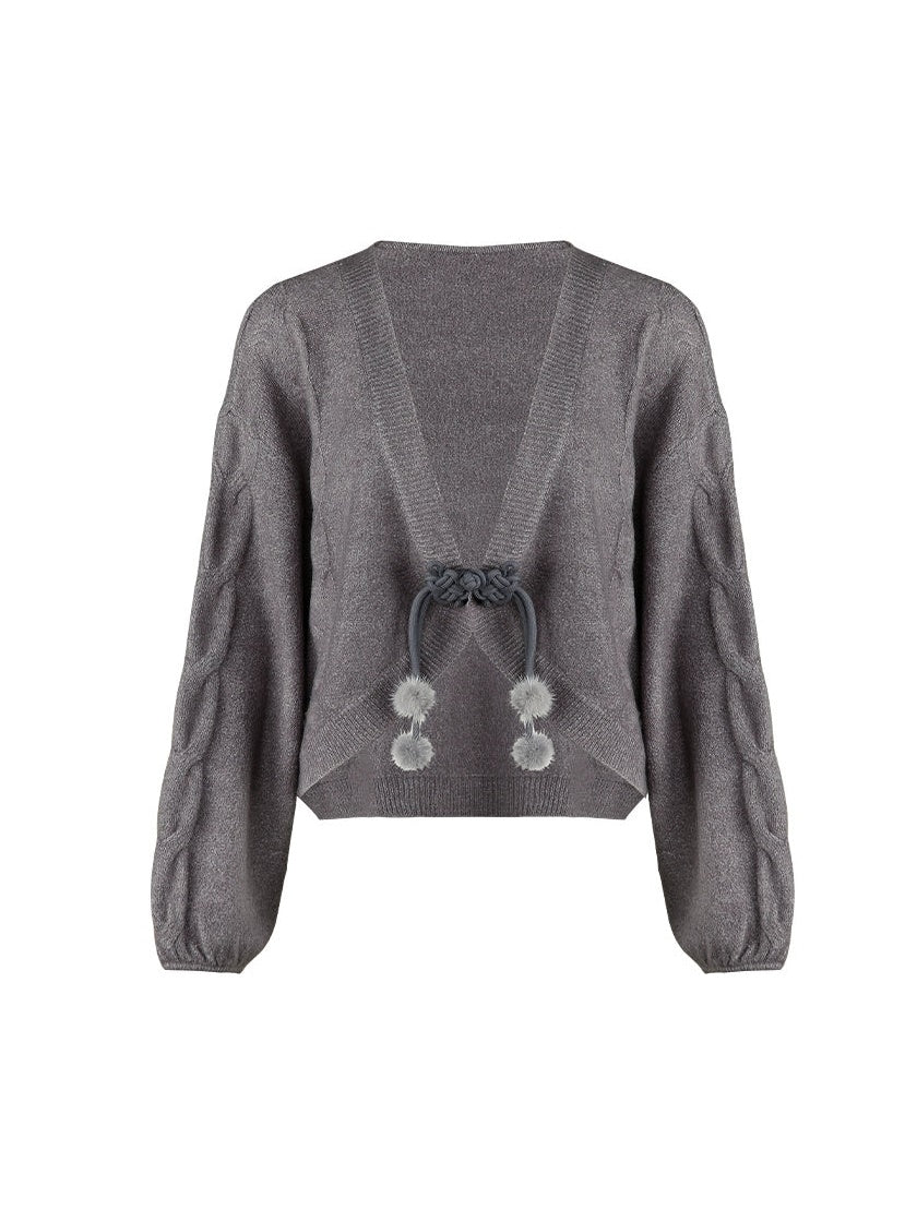 Chinese Style Ball Buckle Twist Knitted Cardigan