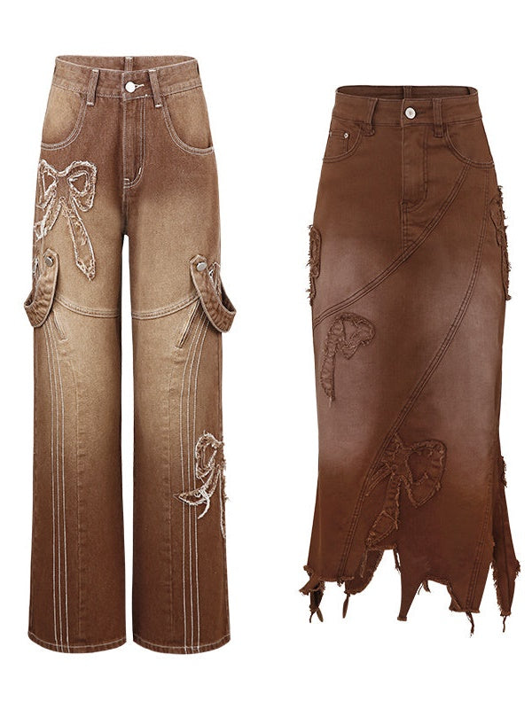 Butterfly Embroidered Jeans & Denim Skirt