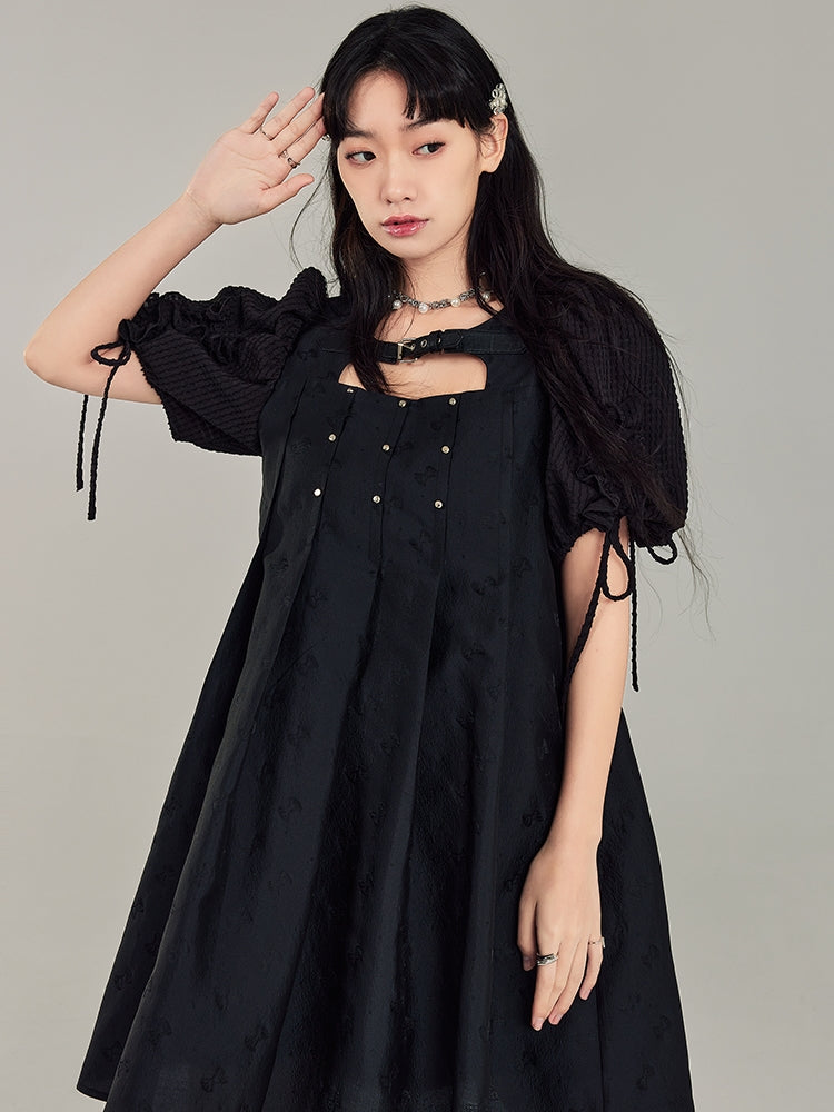 Leather Buckle Rivet Black Dress