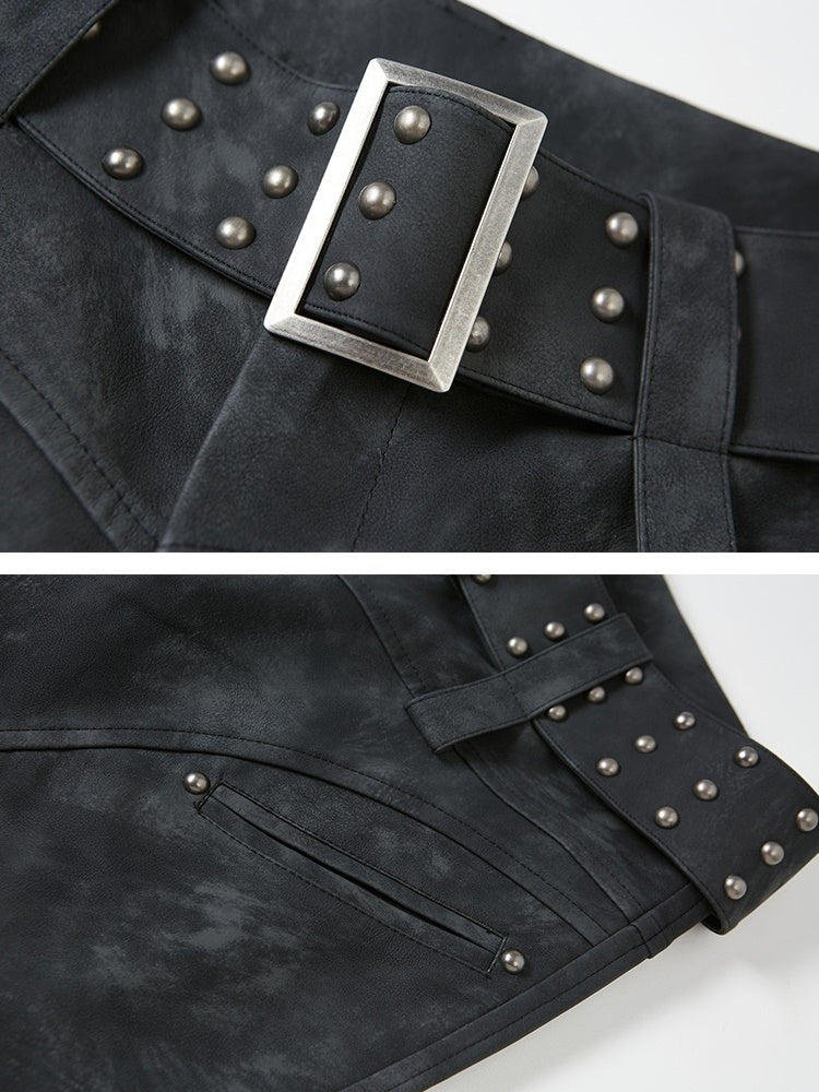 Wide Leg Rivet Leather Pants