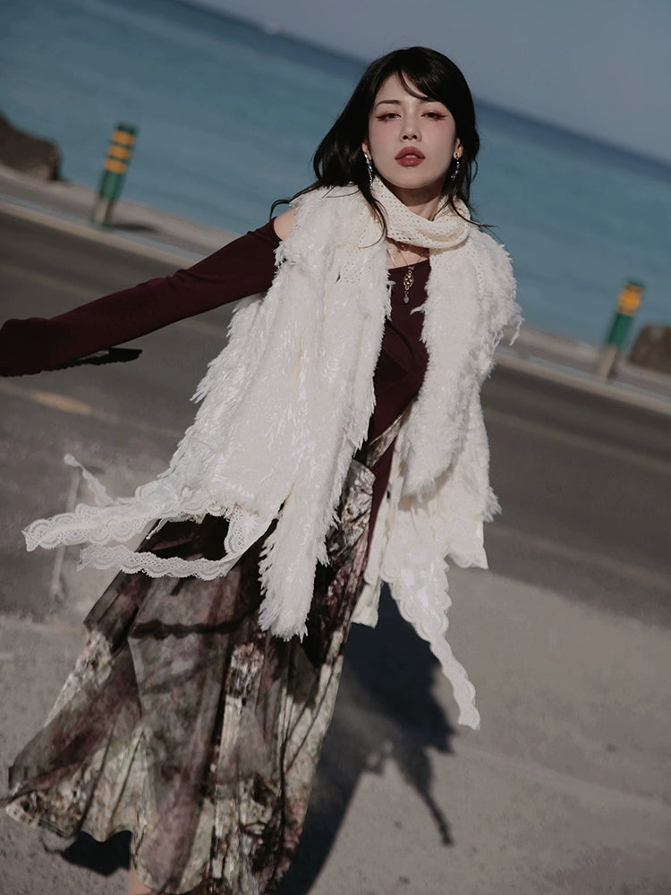 Fairy Plush Lace Scarf Vest Set