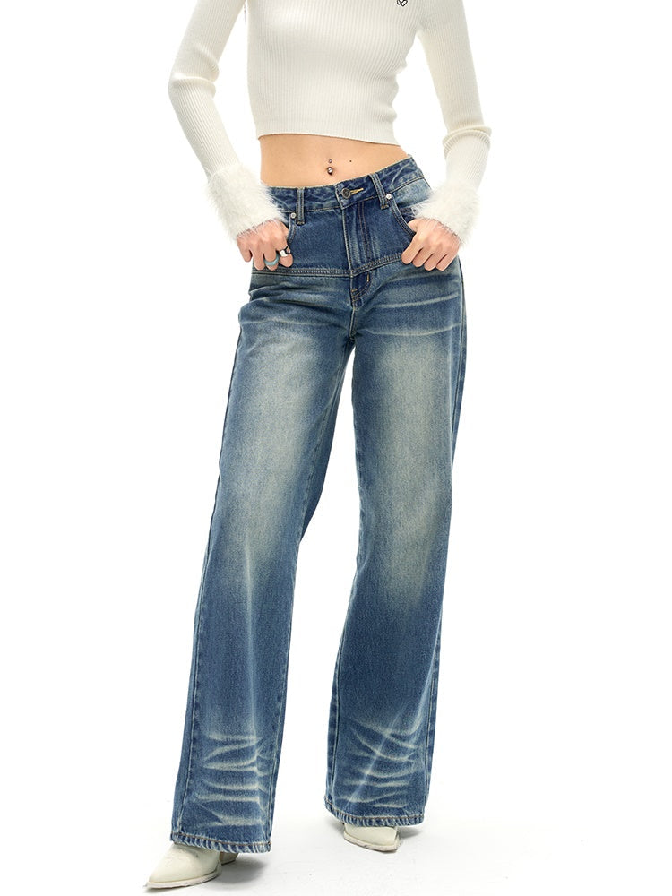 Classic Fit Straight Whiskers Jeans