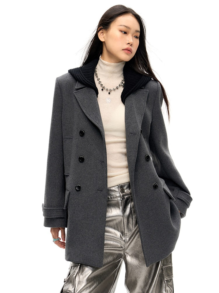 Removable Hood Double Button Coat