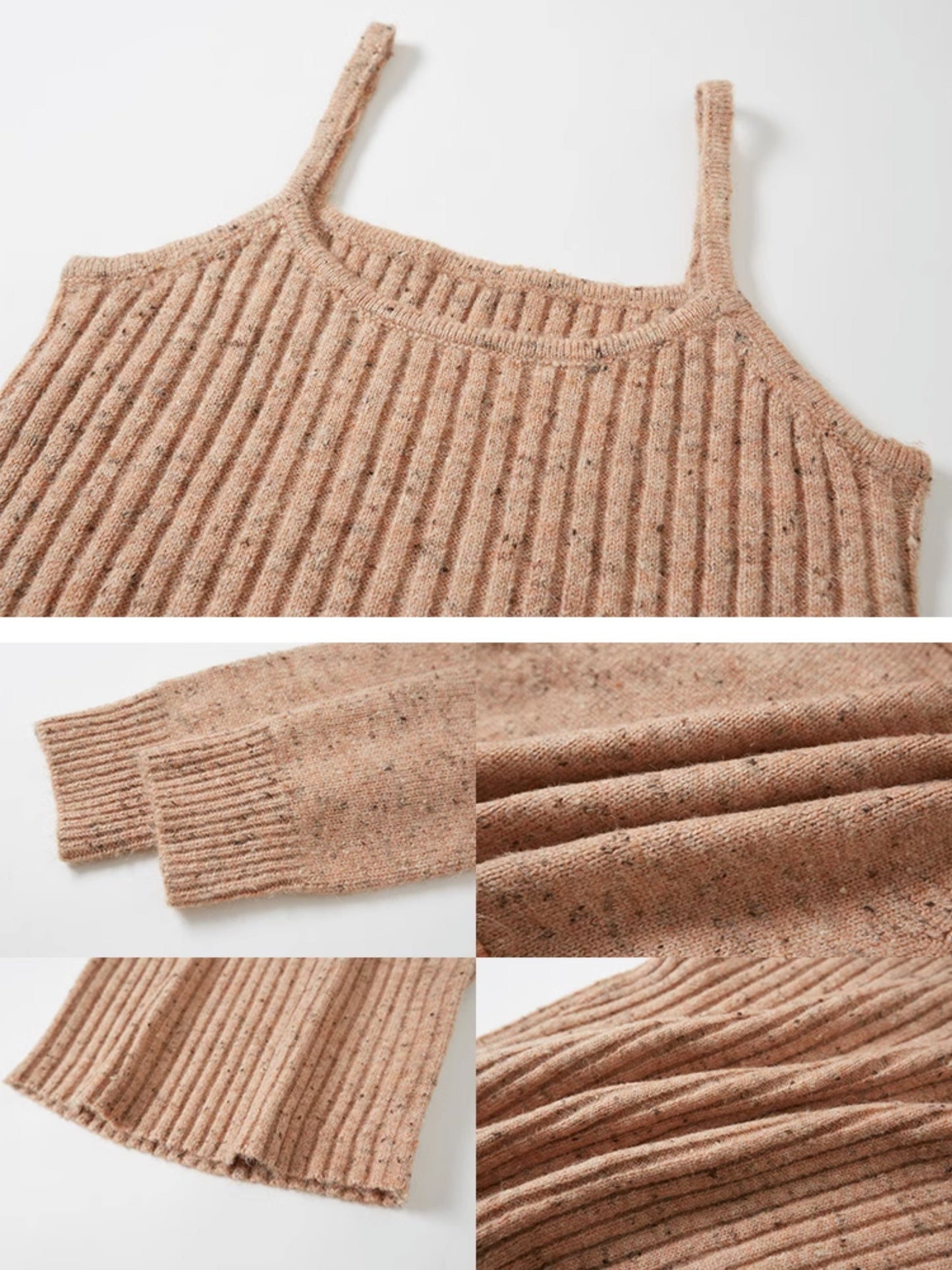 Big Collar Cropped Knitted Cardigan & Camisole Set-up