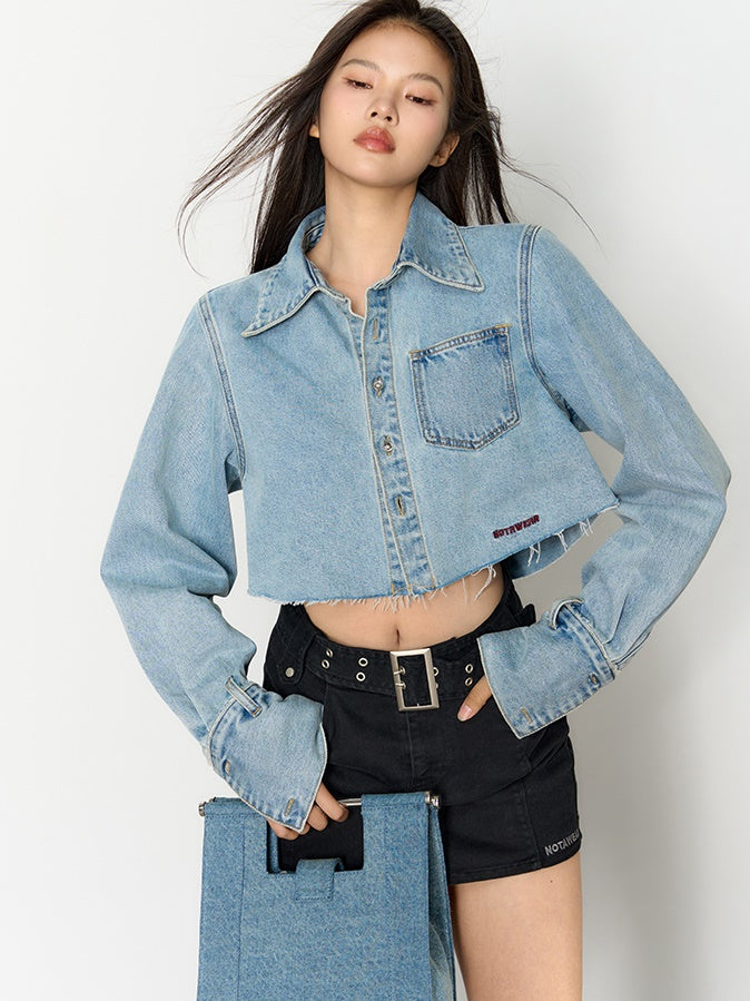 Wash Color Denim Shirt Jacket