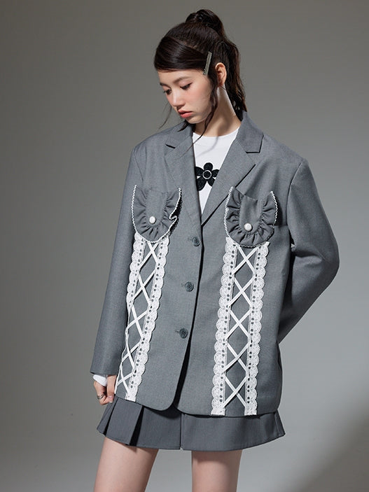 Ruffle Design Suit Jacket