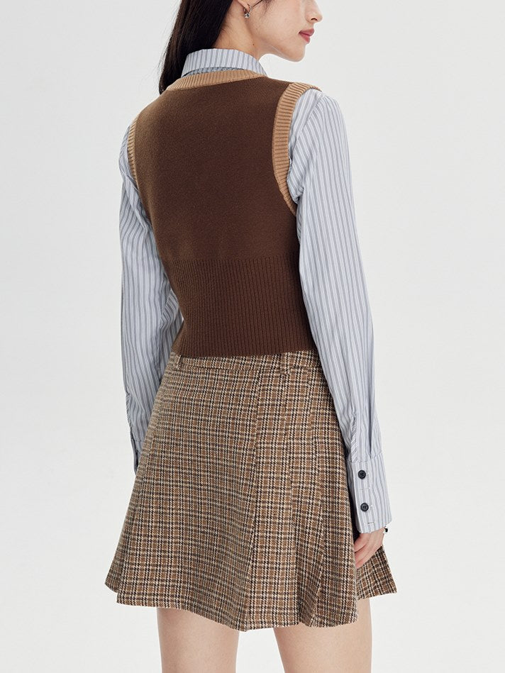 Classic Retro Paid Short Jacket ＆ Skirt