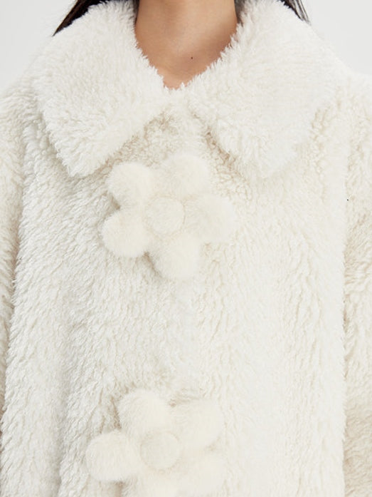 Three-dimensional Flower Fake Fur Coat