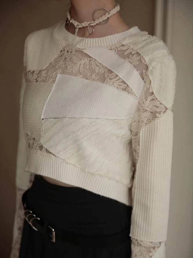 Embroidered Lace Stitch Pullover ＆ Removable Sleeve Corset Top