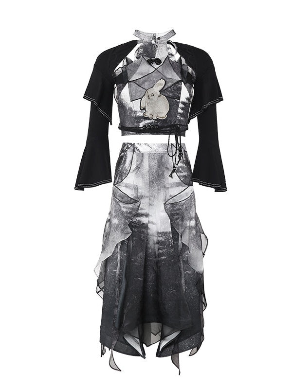 Psychedelic Forest Chinese Rabbit Top Set-up & Half Skirt