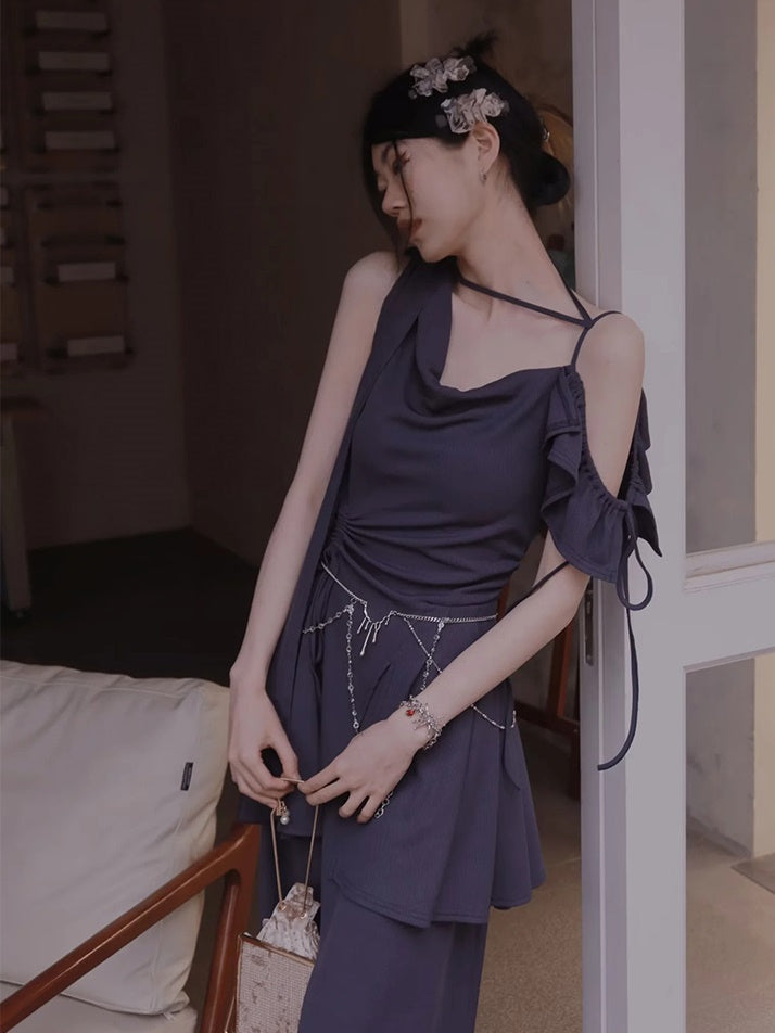 Structured One-Shoulder Elastic Knit Dress