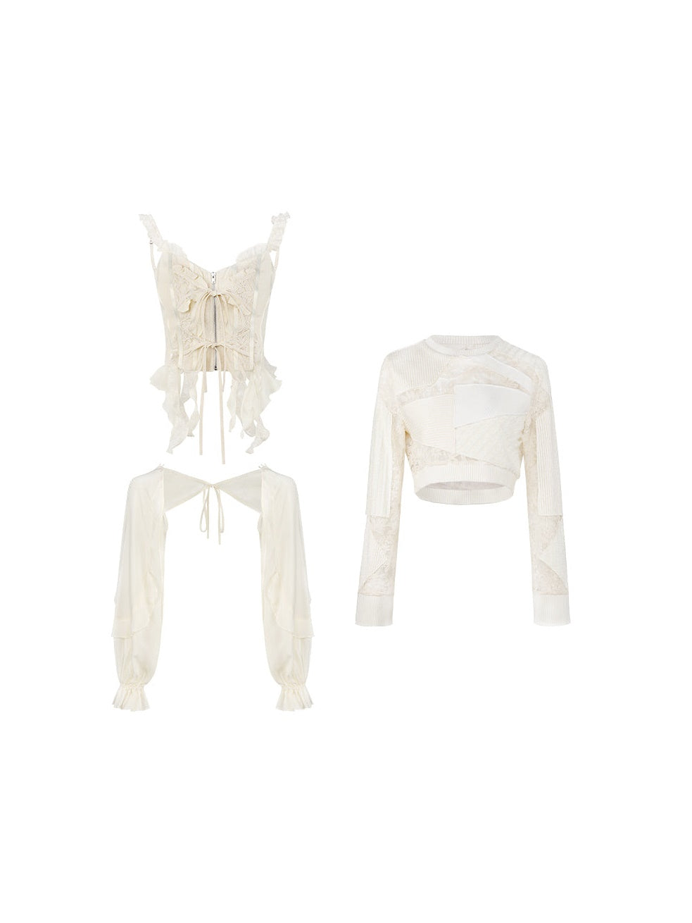 Embroidered Lace Stitch Pullover ＆ Removable Sleeve Corset Top