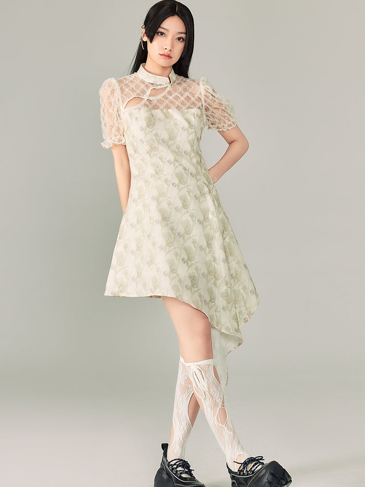 Jacquard Cheongsam Irregular Dress