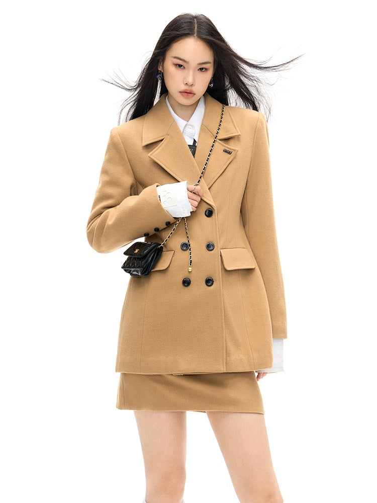 Double Button Wool Coat &amp; Mini Skirt