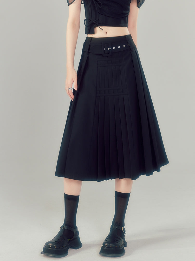 Irregular High Waist Pleated Long Skirt