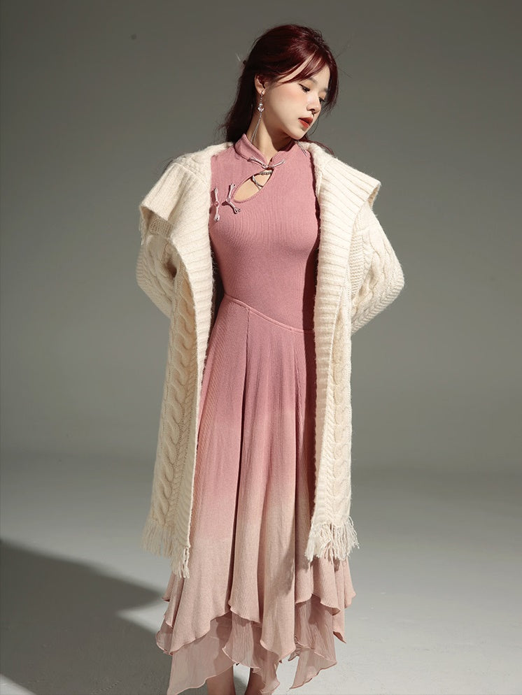 Loose Large Lapel Twist Long Knitted Jacket