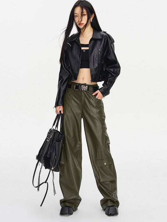 Loose Straight PU Leather Pants