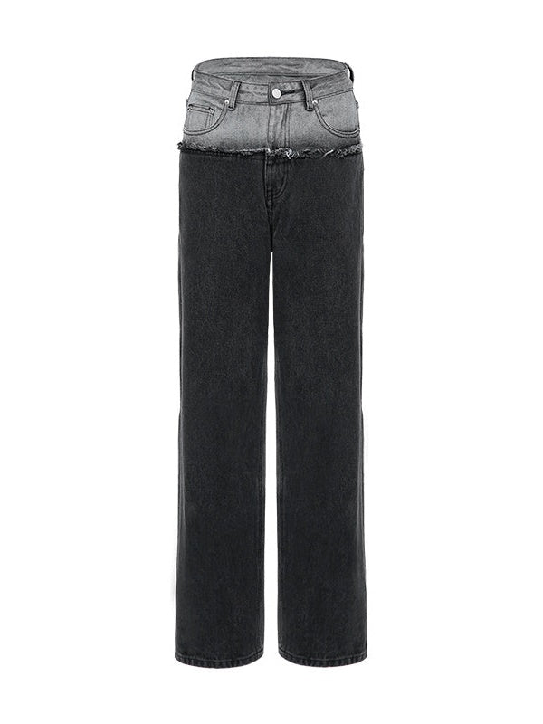 Double Gray Color Matching Mid-rise Jeans